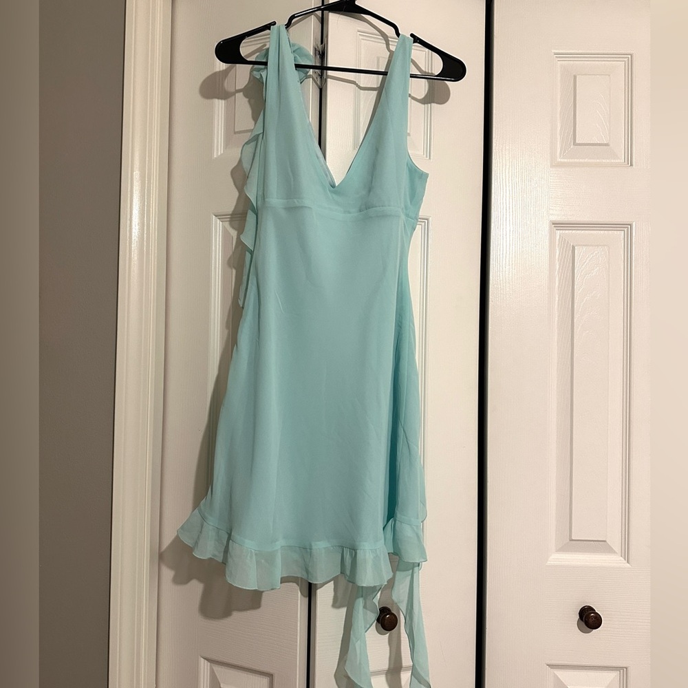 White Fox Boutique Like That Mini Aqua Ruffle Dress - Picture 7 of 11